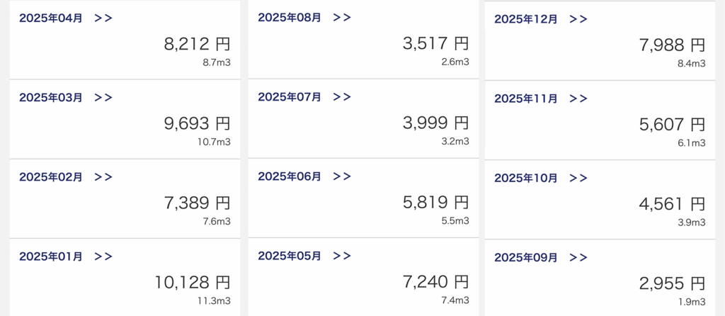 2人暮らしのプロパンガスの明細（2025年）