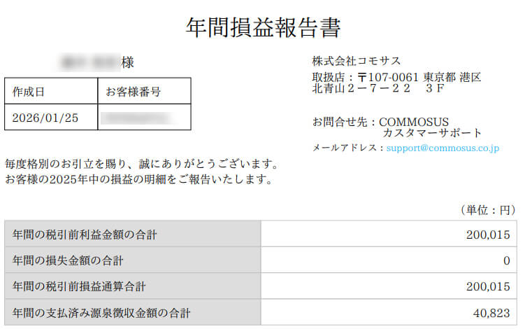 2025年コモサス年間損益報告書