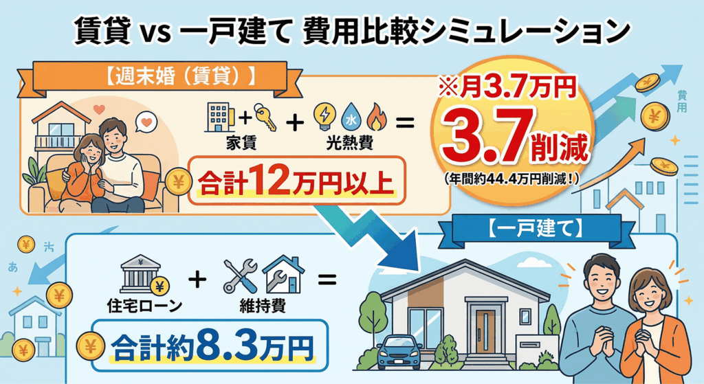 賃貸の二重生活と一戸建ての月額費用を比較した図解
